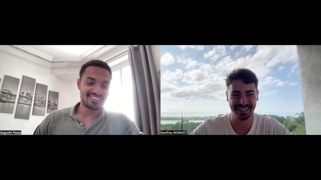 Augustin Passy en entretien vidéo avec l'équipe Funnels Club, chacun depuis son bureau
