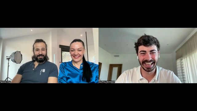 Yannick et Sylvie en entretien vidéo avec Funnels Club, tous les deux depuis leur studio