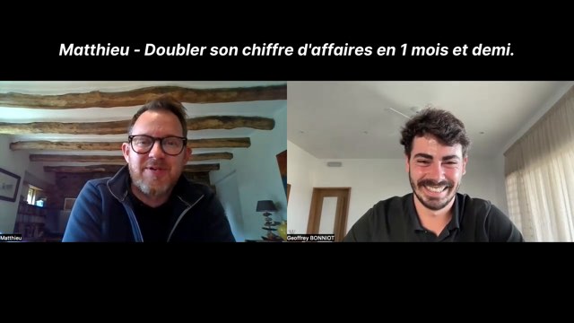 Mathieu Tison en entretien vidéo avec Geoffrey, de Funnels Club, chacun depuis son bureau