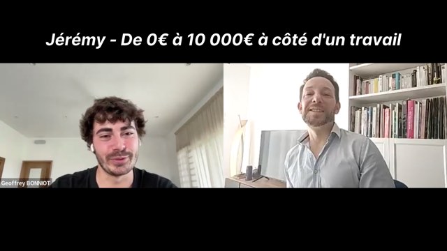 Jérémy en entretien vidéo avec Geoffrey, de Funnels Club, chacun depuis son bureau