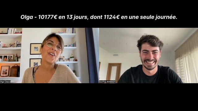 Olga en entretien vidéo avec Geoffrey, de Funnels Club, chacun depuis son bureau